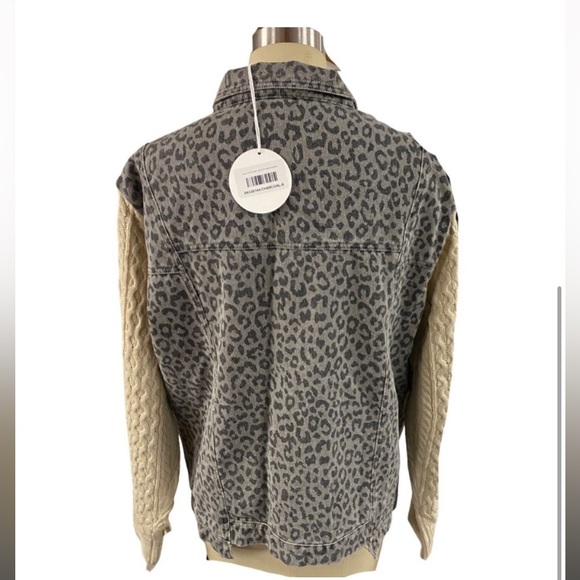 Macaron leopard /knit jean jacket oversized size small - Picture 4 of 7